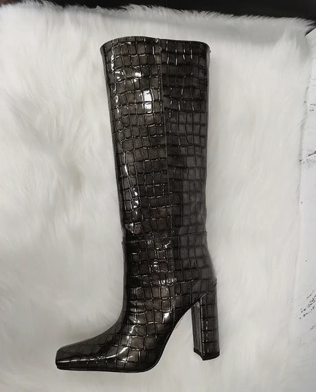 2024 NEW Fashion High Tube Knee High Boots 10cm/6.5cm Thick Heel 21 Colors Women Short Plush Boots Size 45 Winter Leather Shoes