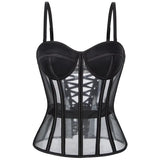 WSHKING Overbust Corset With Bra Korset Woman Strapless Bustier Top Mesh Women Lingerie Black White Sexy Lingerie