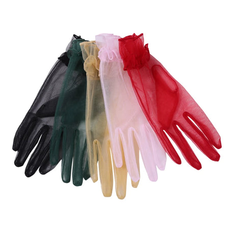 1 Pair Women's Lace Full Finger Gloves Fashion Short Tulle Elastic Etiquette Lotus Leaf Shears for Stylish Hand Protection