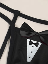 Men's Sexy Bow Decoration Thong Underwear with Fun Printed Breathable Soft Hollow Out Underwear