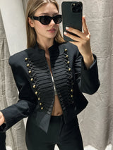Women Vintage Slim Jacket Spring Women Trends Elegant Napoleon Jackets Ladies High Street Chic Shoulder Padded Blazer