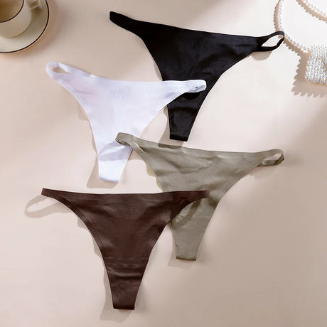 Ice Silk Thong Sexy Women Panties G String Briefs T Back for Girls Underwear Temptation Seamless Ladies Underpants  Size S-XL