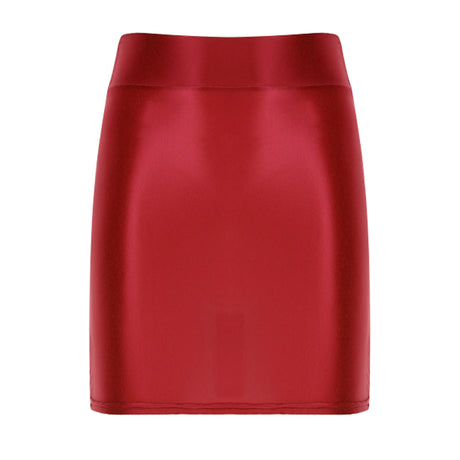 Womens Glossy Two-piece Outfit Oil Shiny Smooth High Waist Mini Skirt with Tank Top Nightclub Rave Outfit Pole Dancing Clubwear