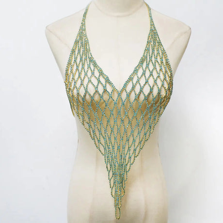 Sexy Sparkly Tassel Chest Chain Mesh Tassel Body Harness Chest Chain Bra Top Rhinestone Lingerie Bikini Sexy Body Jewelry Gift