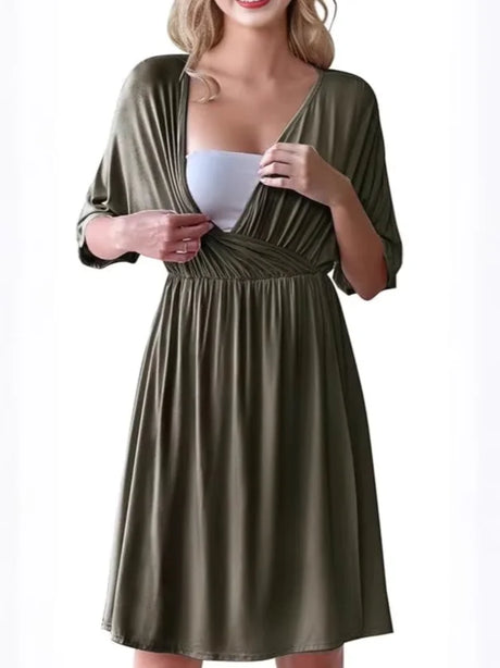 Ultra Soft Breathable Modal Maternity Sleep Dress, Nursing Breastfeeding Nightgown for Pregnant and Postpartum Women, free ship