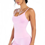 HISTELLO Impact Scoop Neck Top Women Seamless Yoga Tank Top Thin Strap Open Back High Stretch Slim Fit Gym Workout Fitness Wear