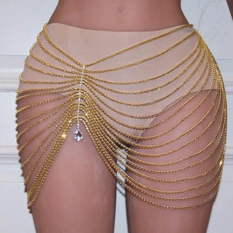 Sexy Shiny Tassel Crystal Waist Chain Women's Jewelry Fashion Luxury Nightclub Bridal Party Water Drop Pendant Body Chain