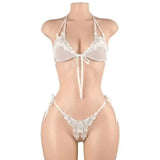 Women's Sexy Pink Mesh Underwear High Elasticity Fishnet Hollow Out Three Piece Open Crotch Babydoll Set Exotic Lingerie