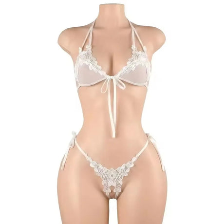 Women's Sexy Pink Mesh Underwear High Elasticity Fishnet Hollow Out Three Piece Open Crotch Babydoll Set Exotic Lingerie