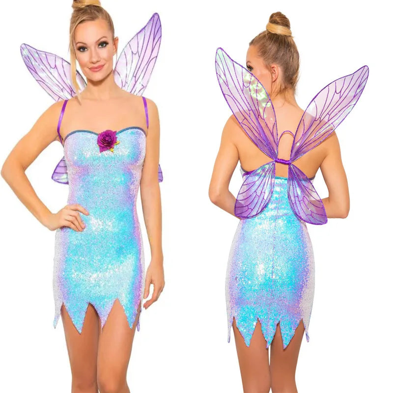 Adult Classic Fairy Tinkerbell Womens Halloween Cosplay Costume Green Tinkerbell Dress Sexy Women's Eye Candy Dresses