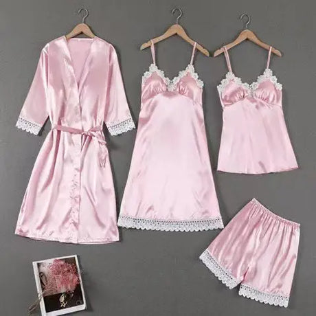 Sleepwear Sleep Suit Sexy Womens Lace Pajamas Sets V-Neck Satin Pijamas Intimate Lingerie Spring Nightwear Home Wear PJS