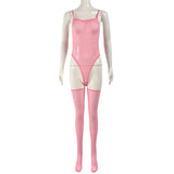 Toucheart Erotic Dress with Leg Socks Mesh See-through Patchwork Seductive Body Shaping Backless Women Intimate Hollow Dress Set