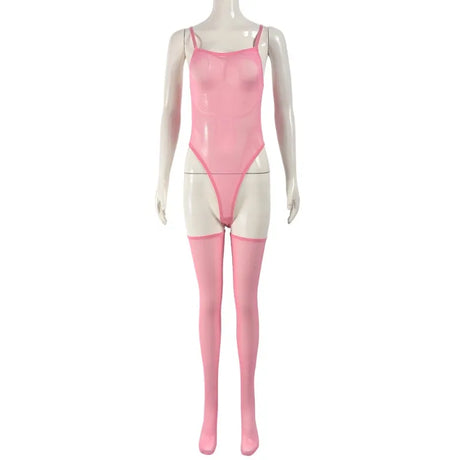 Toucheart Erotic Dress with Leg Socks Mesh See-through Patchwork Seductive Body Shaping Backless Women Intimate Hollow Dress Set