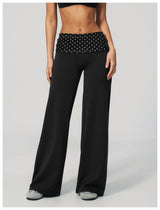 Fashion Polka Dot And Striped Wide Leg Pants For Women Fold Over Waist  Bell-bottoms Flare Yoga Pants Push Up Workout Leggings