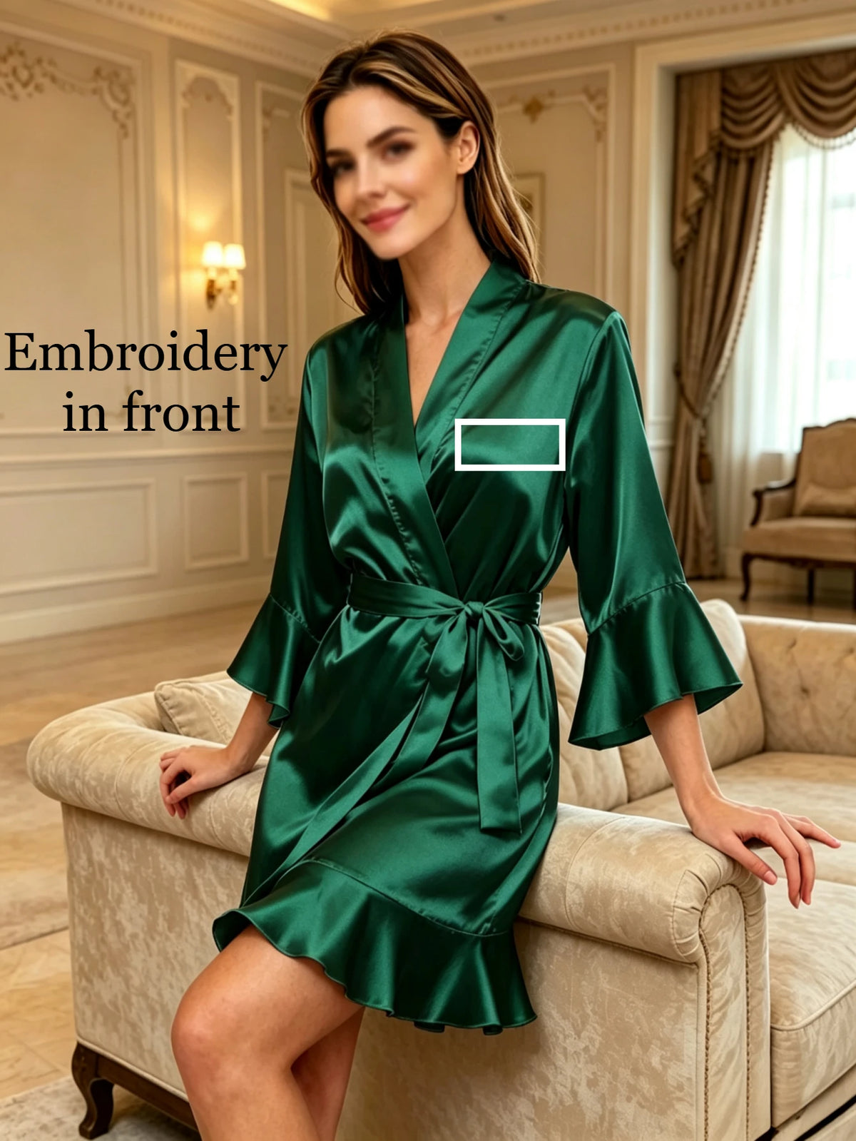 Custom Name Embroidery Satin Kimono Robe Personalized Name Bridesmaid Bride Wedding Getting Ready Morning Robe Bridal Party Gift