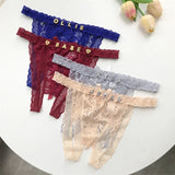 Customized Crystal Name Letters Women's Sexy Breathable Lace Underwear Low Waisted Opening Thong Bikini Erotic G-String Panties