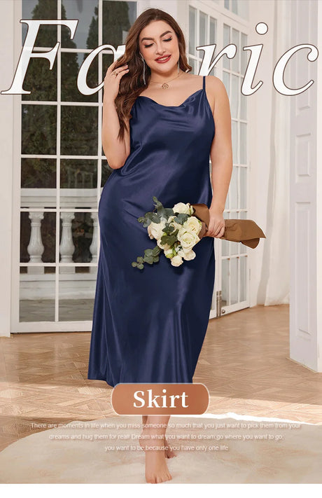 2025 New Women's Fashionable Sexy Plus Size 2XL Long Silk-Like Sling Nightgown Breathable Casual Sleepwear Loungewear