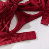 Cupless Lingerie Set Silk Bra Thigh Straps 3Piece Satin Bowknot Erotic Underwear for Women