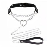 Leather Choker Heart Collar and Leash with Chains Bdsm Choker Submissive Collar for Female Fetishists BDSM Sex Leash Punk Goth