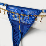 Sexy Women Custom Thong with Letter Metal 12 Constellations Body Waist Chain Jewelry Panties Girl Personalize Underwear Gift