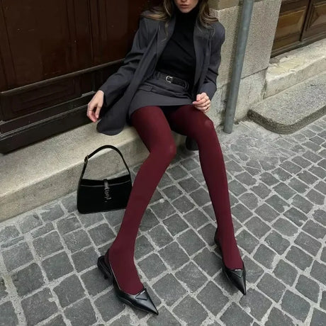 Vintage Red Velvet Tights Thin Summer Sheer Pantyhose Slimming Daily Wear Stretchy Comfortable