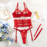 Diccvicc Eyelash Floral Lace Lingerie Cut Out Bra Wide Garter Underwear Set See Through Seductive Intimate Apparel Exotic Outfit