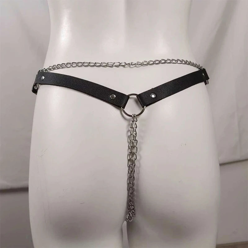 18 Leather Bondage Sleepwear Open Crotch Porn PU Garter Belt Lingerie Metal Chain Women Hot Babydoll Dress Strap Leg Sexy Briefs