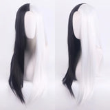 Cosplay Halloween Party Wigs CRUELLA Deville De Vil Black White With Bangs Short Bob Hair for Women Heat-Resistant Synthetic Wig