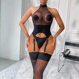 Erotic Bodysuits Sexy Womens Outfit Hot Sheer Halter Top Thong Stockings Nipple Sticker Underwear Cool Girls' Sexy Party Costume