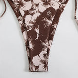 Blue Floral Print Swimwear Halter String Triangle Bikini Micro Mini Thong Sexy Swimsuit Women 2026 Bather Biquinis Bikinis Sets