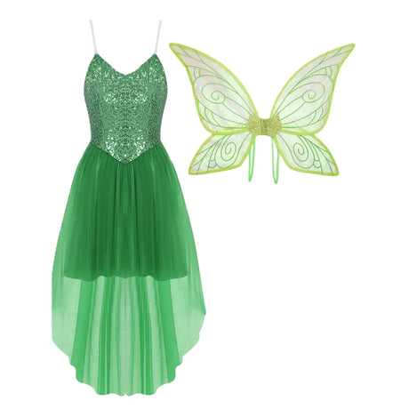 Women Playful Fairy Elf Wing Dress Cosplay Costume Christmas Halloween Fancy Dress for Festival Themed Party Role‑Playing Scene