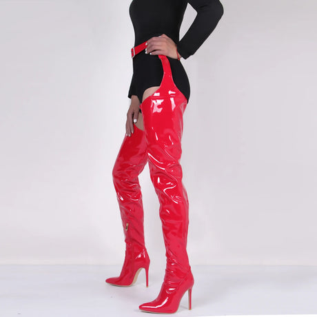 White Sexy Stiletto Heel Belt Buckle Over The Knee Boots Big Size 41-46 Pu Leather Thigh High Boots Shoes