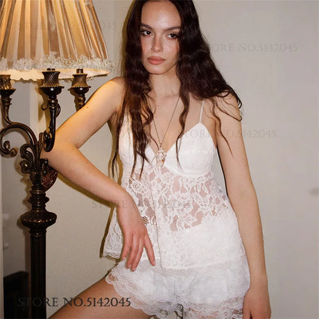 Sexy Female Pajamas Set Sleepwear Mujer Lingerie Hollow Out Lace Strap Top&shorts Pijamas Suit Summer New Nightwear Home Clothes