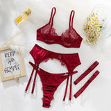 French Eyelash Lace Women's Lingerie Sets See Through Mesh Satin Splicing Matching Set Hot Bra and Panty Garter Sexy Underwear