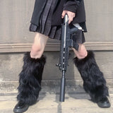 Women's Artificial Fur Leg Warmers Japanese Lolita Autumn And Winter Black And White Knitted Socks Leg Warmers For Women