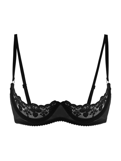 Women's Sexy Open Cup Bra Tops Sheer Floral Lace Underwire Push Up Bralette Cupless Lingerie Exposed Breast Underwear Nightwear