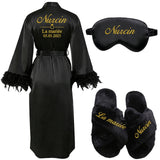 Customized Bathrobe for Women Personalized Name And Date Robe Add Any Text Gown for Bridal Party Feather Bride Robes