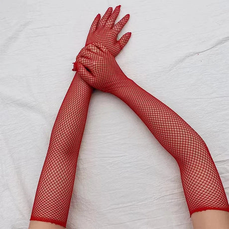 Sexy Elastic Mesh Gloves With Colored Flash Diamonds Bungee Stage Performance Hollow Fishing Net Punk Hiphop Women's Gloves R51