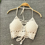 2026 Crop Tops Retro Wild Hollow Perspective Tassel Sexy Spaghetti Strap Tanke Top Women Built In Bra New Back Lace Halter Neck