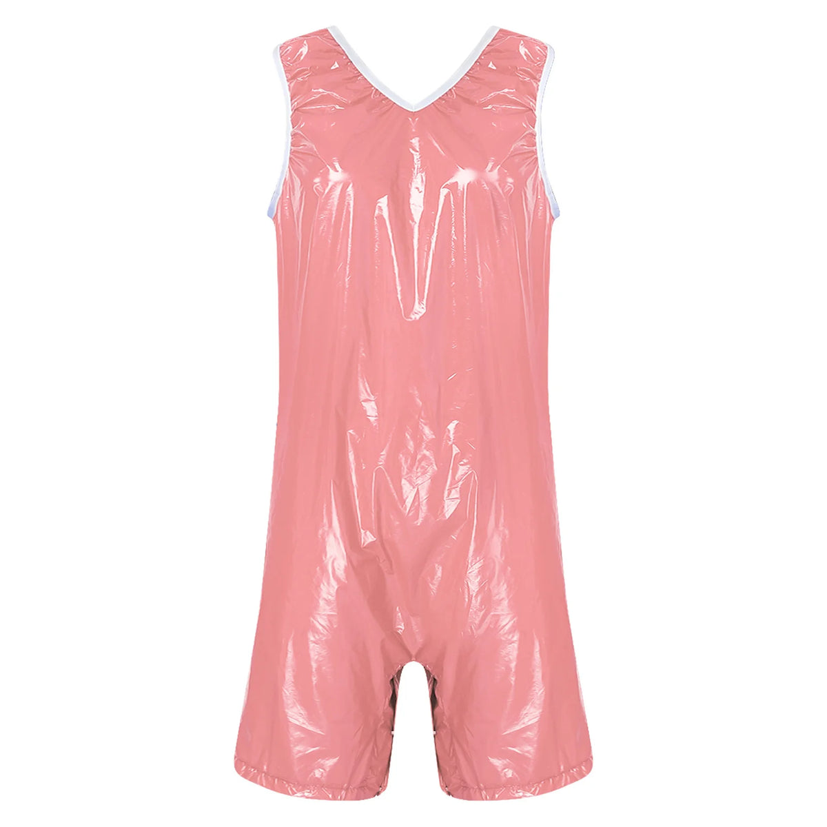 Women One Piece Adaptive Pajama Nightwear Shiny Metallic Sleeveless Buttoned Sleeveless Jumpsuit Waterproof Rompers Bodysuit