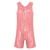 Women One Piece Adaptive Pajama Nightwear Shiny Metallic Sleeveless Buttoned Sleeveless Jumpsuit Waterproof Rompers Bodysuit