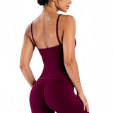 HISTELLO Impact Scoop Neck Top Women Seamless Yoga Tank Top Thin Strap Open Back High Stretch Slim Fit Gym Workout Fitness Wear