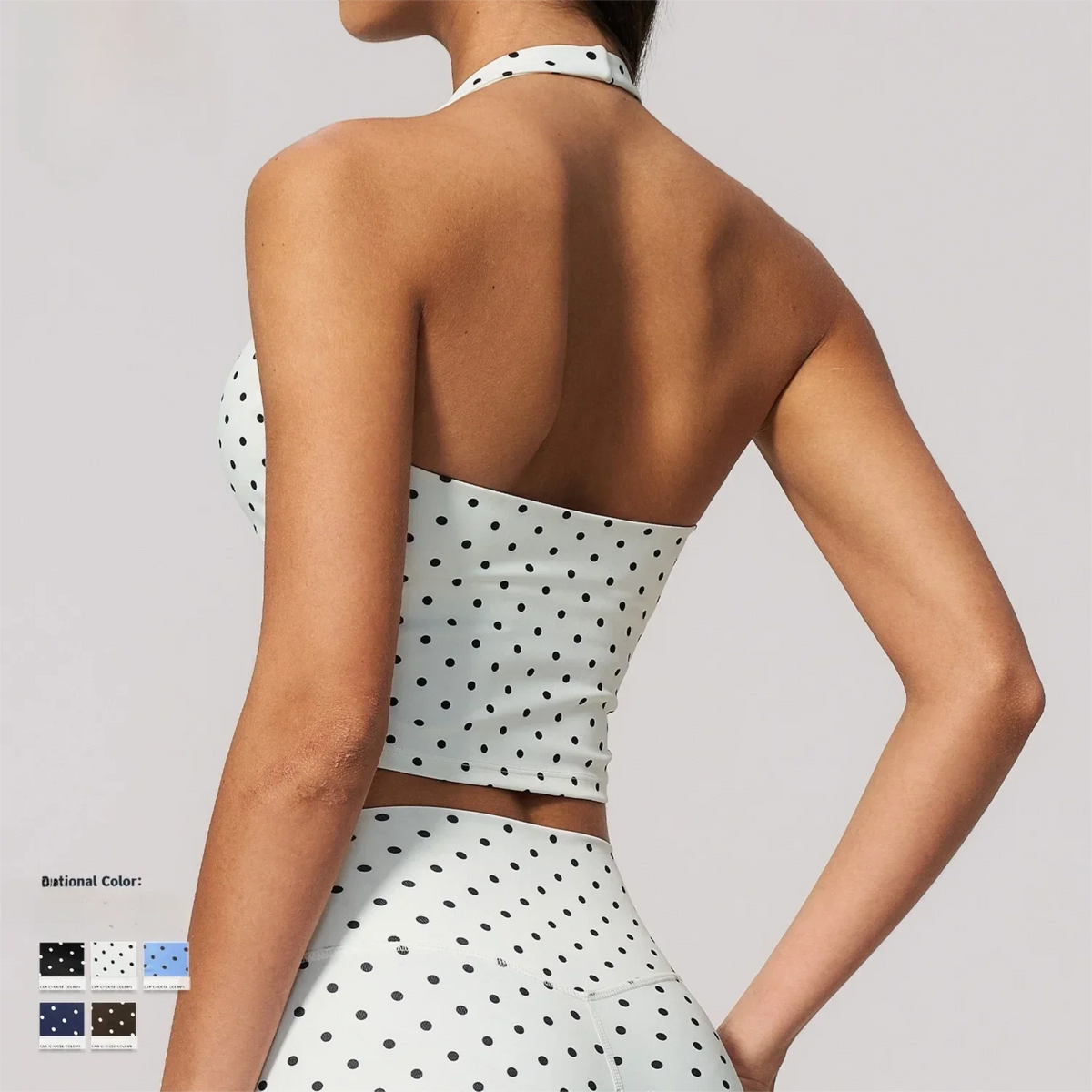 2026 New Polka Dot Halter Neck Sports Bra Deep V Backless Yoga Top Women's Gym Workout Tank Pilates Training Activewear Vest