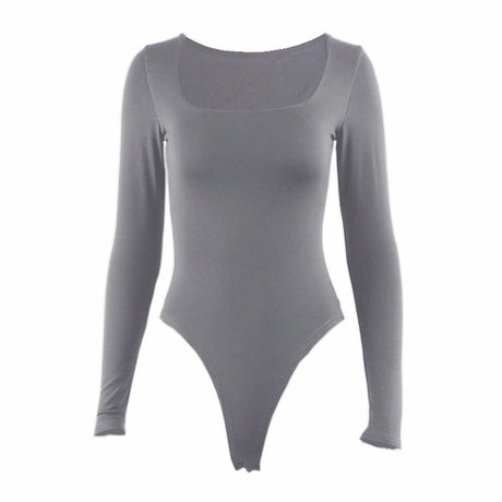 Long Sleeve Bodysuits Spring 2025 Square-Cut Collar Solid Bodycon Elastic Romper Sexy Y2k Women Clothing Fashion Club Party 2520