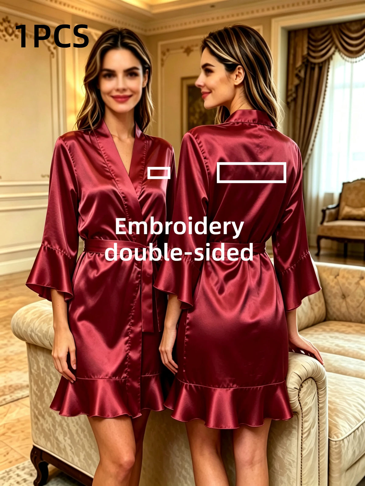Custom Name Embroidery Satin Kimono Robe Personalized Name Bridesmaid Bride Wedding Getting Ready Morning Robe Bridal Party Gift