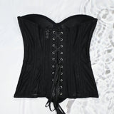 Women Mesh Corset Busiter Overbust Cups Push Breast Floral Lace Bodice Sext Tansparent Strapless Crop Tops Lace Up Steel Boned
