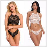 Sexy Lace Lingerie Set See Through Mesh Babydoll for Women Open Cup Erotic Sleepwear with Garter Black