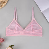 Sexy Transparent Ladies' Brassiere Three-piece Women's Bra Small Bust Mesh Lingerie Ultra-thin Triangle Double Shoulder Straps
