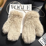 Hot Sale Women's 100% Natural Rabbit Fur Winter Gloves Warm Knit Thick Thermal Mittens Soft Real Fur Outdoor Cold Weather Glove