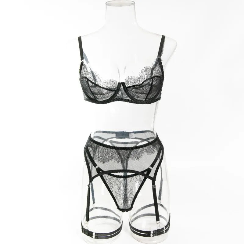Women's Red Lace Lingerie Set with Underwire Bra High Waist Garter Belt Thong and Thigh Straps Romantic Bedroom Outfit Set 2026